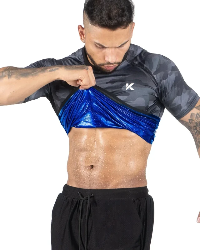 Kewlioo Men's Sauna Suit Shirt - Heat Trapping Sweat Compression Vest, Shapewear Top for Men, Sweat More & Look Great, Gym Workout Exercise Versatile Heat Shaper Jacket (Gray Camo, S)