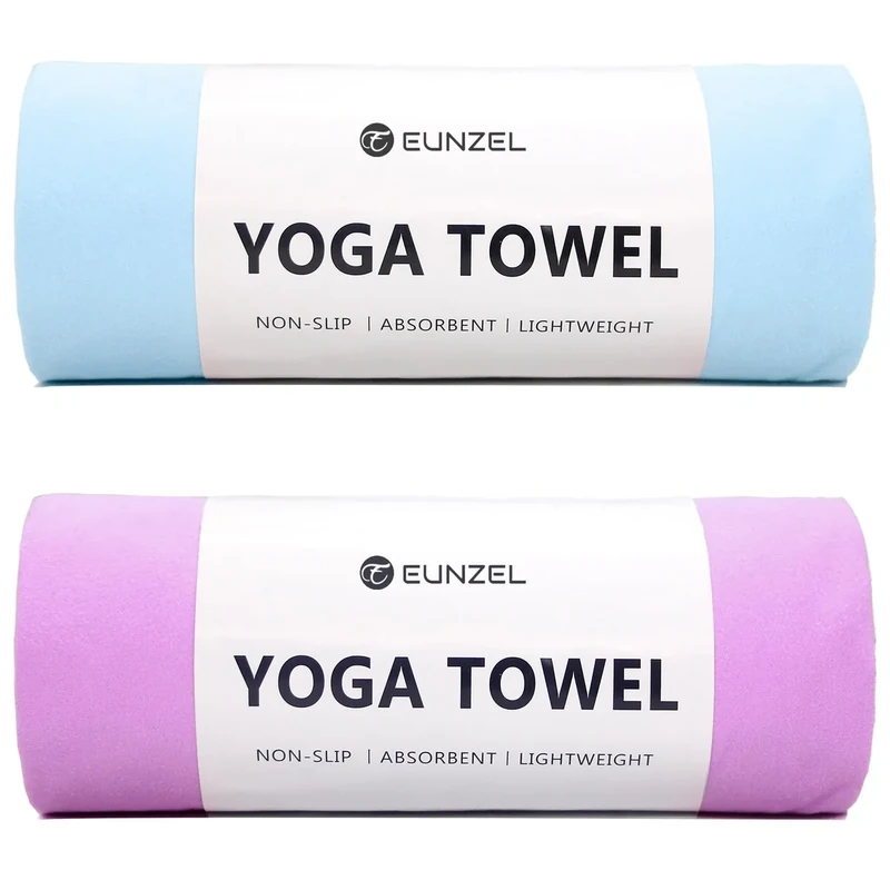 Eunzel 2 Pack Hot Yoga Towel Non Slip Yoga Mat Towel Non-Slip Sweat Absorbent Microfiber Towel for Hot Yoga, Pilates and Workout 72" x 26.5", Blue/Purple
