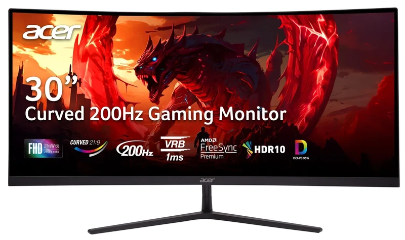acer Nitro 29.5 Inch 1500R Curved Zero-Frame UWFHD 2560 x 1080 Gaming Monitor | AMD FreeSync Premium | Up to 200Hz | 1ms VRB | VESA Mountable | Two Display Port 1.4 & Two HDMI 2.0 | ED306C Xbmiippx
