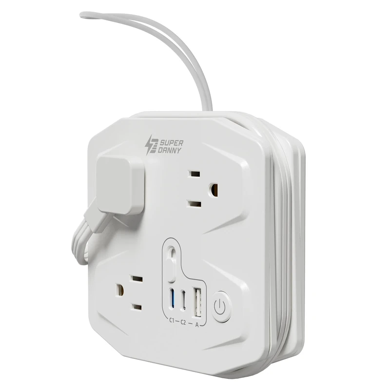 20W Travel Power Strip SUPERDANNY 3-Foot Wrap Up Extension Cord with 3 Outlets and 3 Fast Charging USBs, No Surge Protector Cruise Approved Portable Mini Travel Charger for Home Office Hotel, White