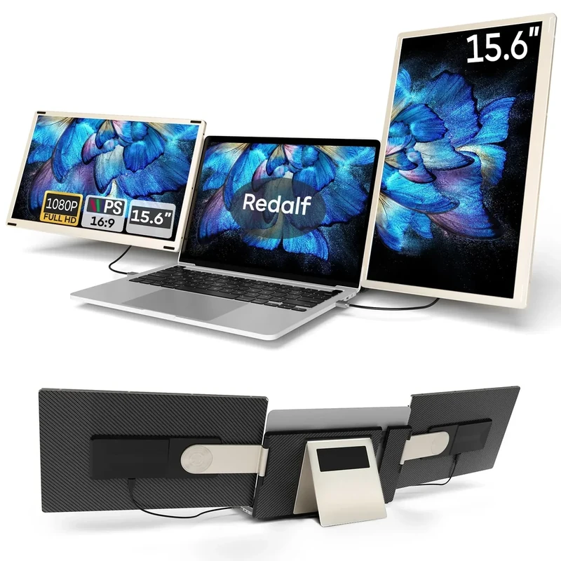Laptop Screen Extender, 15.6'' 1080P FHD Laptop Monitor Extender with 235°Rotation Detachable Dual Monitor, Plug & Play, Triple Screen for 13"-17.3" Laptops Compatible with Mac/Wins/Android/Dex