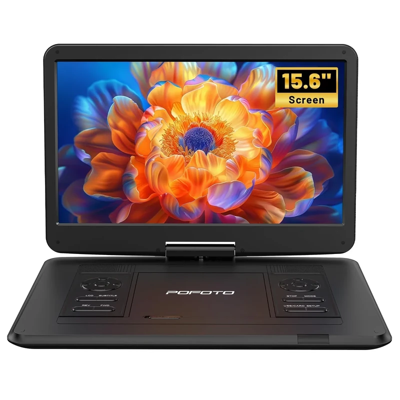 17.5” Portable DVD Player with 15.6” Large HD Screen, 6 Hours Rechargeable Battery, Dual Speakers, Region Free, Remote Control, Support Multi-Format Sync TV, USB/SD, Black