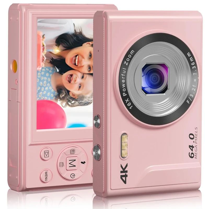 Photography Compact Camera with 64MP Digital Camera, 4K UHD, Autofocus, Point and Shoot Vlogging, 32GB Micro SD Card, 16X Digital Zoom, 2 Batteries, Lanyard, for Teens and Kids