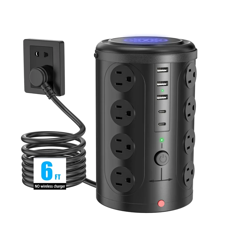 UWIWUTEI Tower Power Strip - 16 Outlets, 5 USB (2 C) + 6ft Cord
