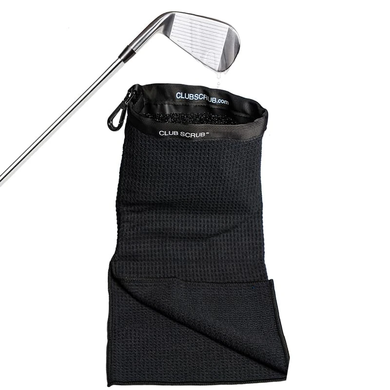 Club Scrub Golf Club and Ball Cleaning Pouch, Black, Golf Towel, Microfiber, Waterproof, Machine Washable