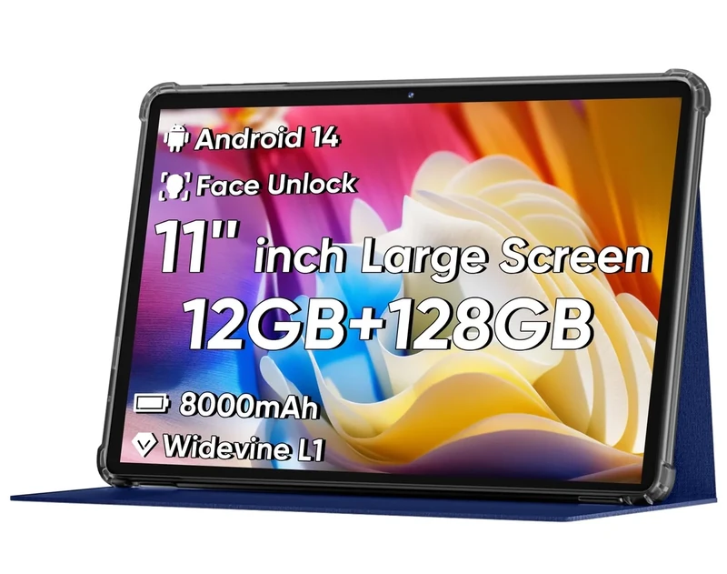 COLORROOM Android 16 Tablet 11inch, Face Unlock, 18W Fast Charging, 32GB+128GB+1TB Expand, Octa-core CPU, 8000mAh Large Battery, WiFi6, Touchscreen Display, Widevine L1 Tableta, Blue