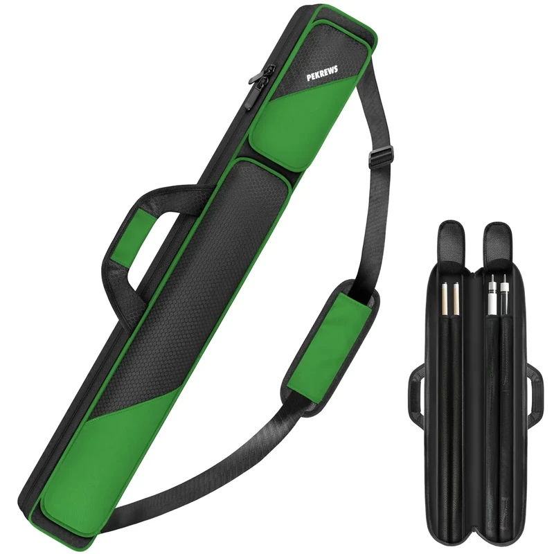 PEKREWS Pool Cue Case, Pool Stick Case 2x2 Holds 2 Sticks with 2 Accessory Zipper Pockets, Sturdy Polyester Pool Cue Carry Bag with Shoulder Strap Handle, Soft Billiard Cue Sling Bag for Men and Women