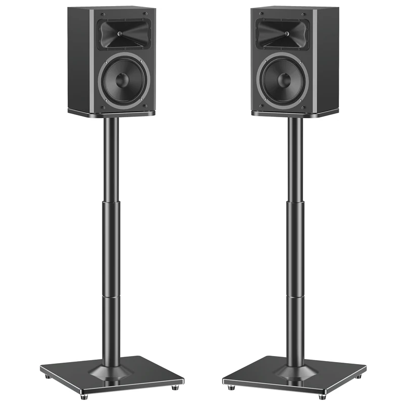 MOUNTUP Universal Speaker Stands Pair 28.3" to 37.4" Height Adjustable Floor Speaker Stands, Holds Bookshelf & Satellite Speaker Large Speaker, Up to 22LBS Cable Concealing 9.8" Plate Black MU9132-L