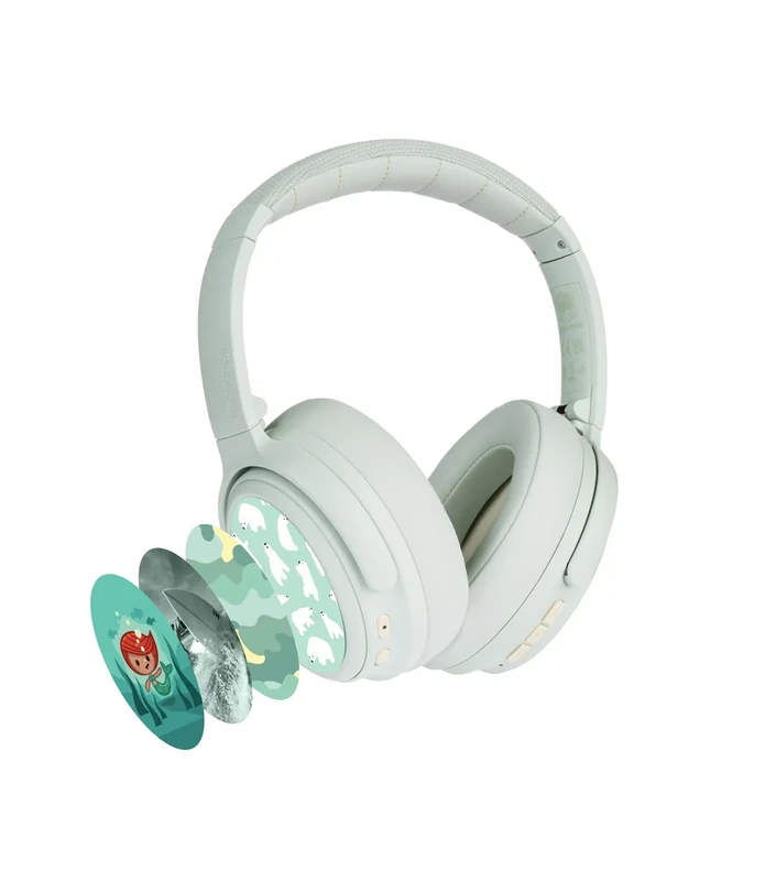 BuddyPhones Cosmos Fun | Wired or Wireless Foldable ANC Bluetooth Headphones + Microphone - SafeAudio Volume-Limiting Options, for Toddlers to Young Adults (Green) - Image 1