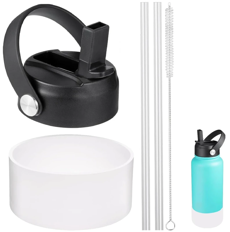 LLCJYYCY Straw Lid for Hydroflask,Lids with Straw and Hydro flask Water Bottle Boot for Hydro Flask Sports Water Bottles 32 40oz,BPA-Free, Non-Toxic (Black&White)