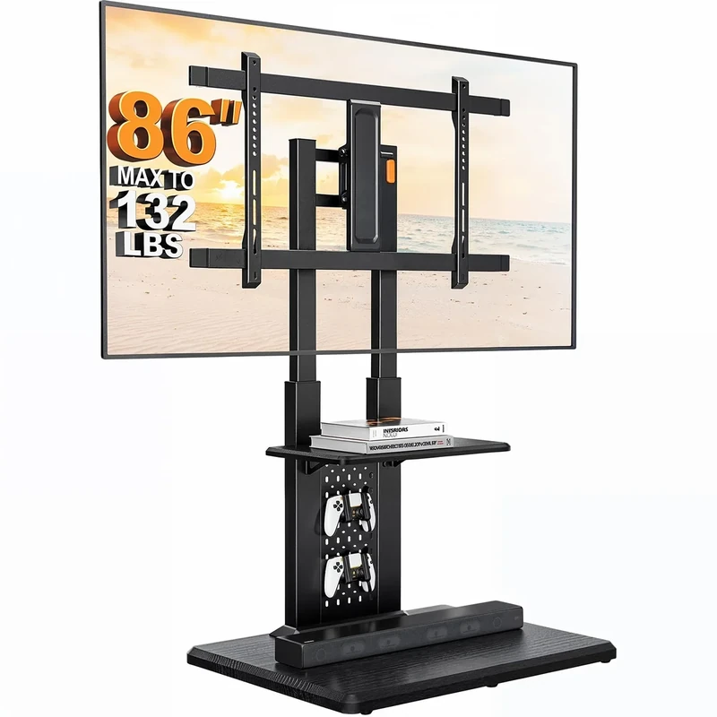 Perlegear Floor TV Stand - 32-86" TVs, 132 lbs, 6 Settings, Swivel
