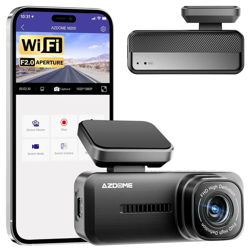 Azdome M200 Mini Dash Cam WiFi Dashcam, 1080P Front Dash Camera for Cars, Hidden Car Camera with 24H Parking Mode G-Sensor Night Vision, AZDOME APP, Loop Recording, Support 128GB Max, Easy to Install