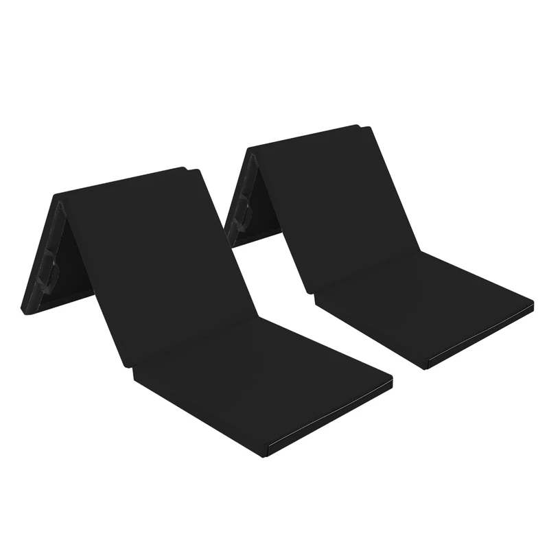 Matladin 2 Pack 6' Folding Tri-fold Gymnastics Gym Exercise Aerobics Mat, 6ft x 2ft x 2in PU Leather Tumbling Mats with Hook & Loop Fastener for Stretching Yoga Cheerleading Martial Arts,Black