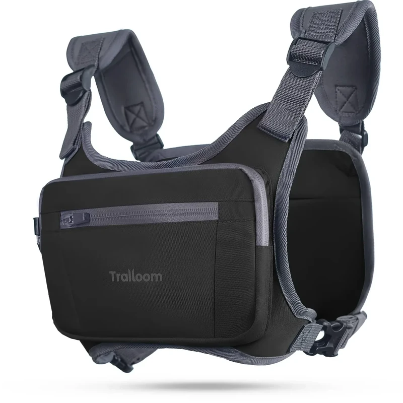 Trailoom Running Chest Pack - Phone Holder,Water Repellent,No Bounce,Reflective Vest,Hidden Pocket - Workout Bag for Runners, Cycling, EDC Pouch, Jogging Carrier, Men & Women, Lightweight (Black&Gray)