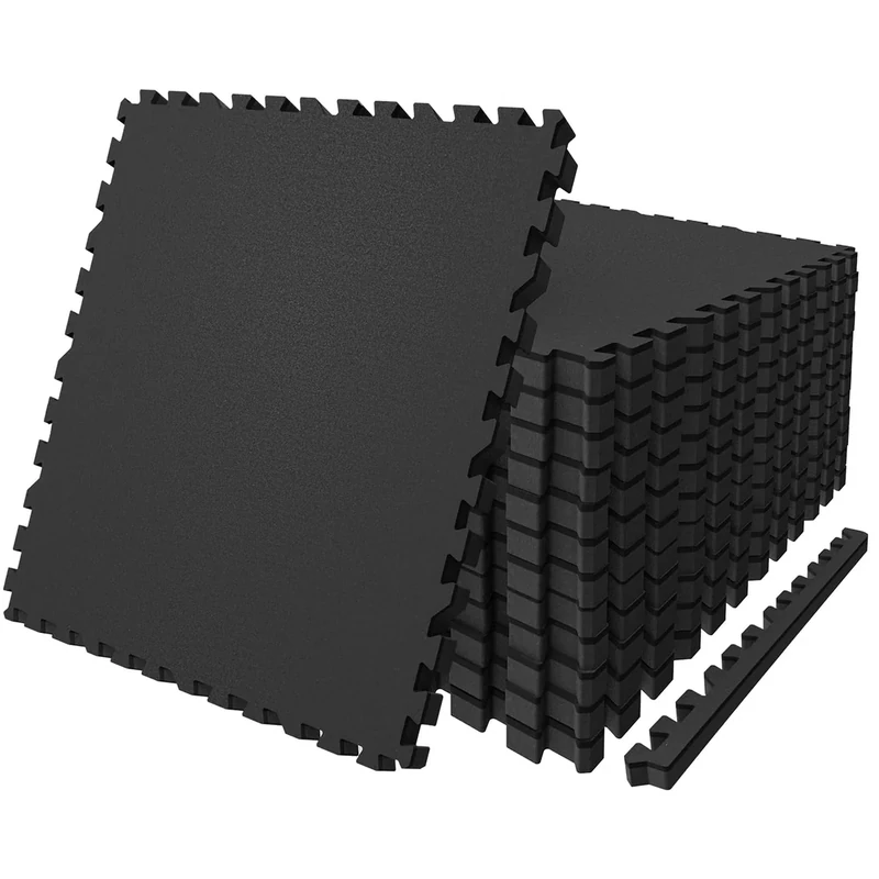 AIRHOP 0.79in Thick 24 Sq Ft Exercise Equipment Mats, 6 Tiles Upgraded Rubber Top with High Density EVA Foam, Large Interlocking Puzzle Gym Flooring for Home Gym, Heavy Weight Workout,Black