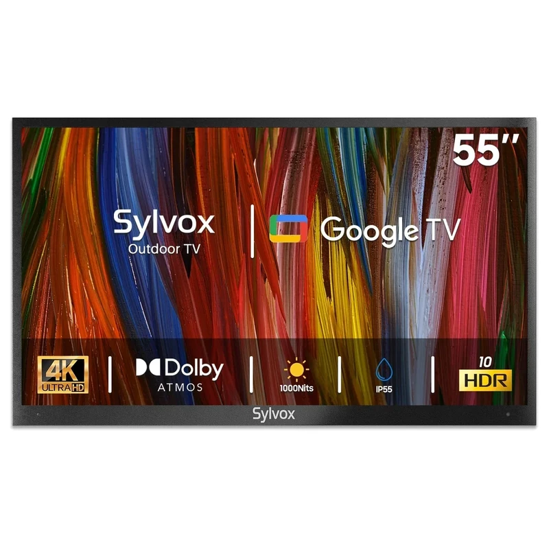 SYLVOX Outdoor TV, 55 inch Smart TV Waterproof Outdoor TVs, 4K Weatherproof Television for Outside, Support Google Assistant, Chromecast, 1000 nit Brightness Partial Sun (Deck Pro 2.0/2024)