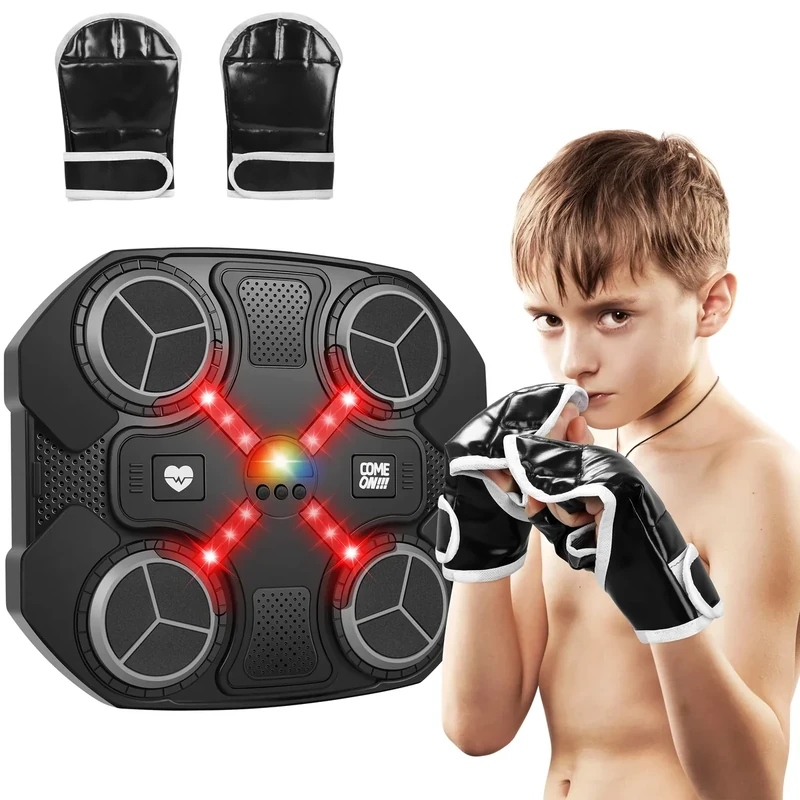 Music Boxing Machine Sport Toys for Kids,Wall Mounted Bluetooth Smart Punching Target,Training Pad Toy with Boxing Glove,Ideas Toys for Boys Girls Kids 3 4 5 6 7 8 9 10 11 12+ Years Old (Black)