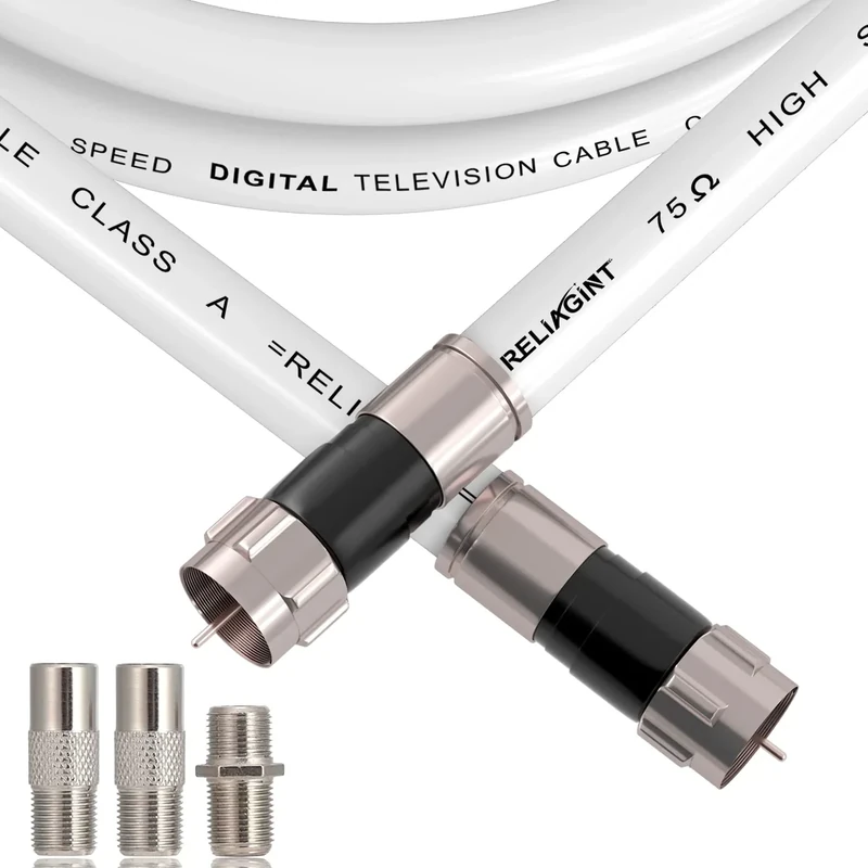 RELIAGINT 125ft RG6 Coaxial Cable with F Pin & Female Adapter - Image 1