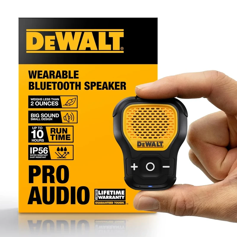 DEWALT Bluetooth Speaker - Clip-On, Water-Resistant, Mic (Yellow)