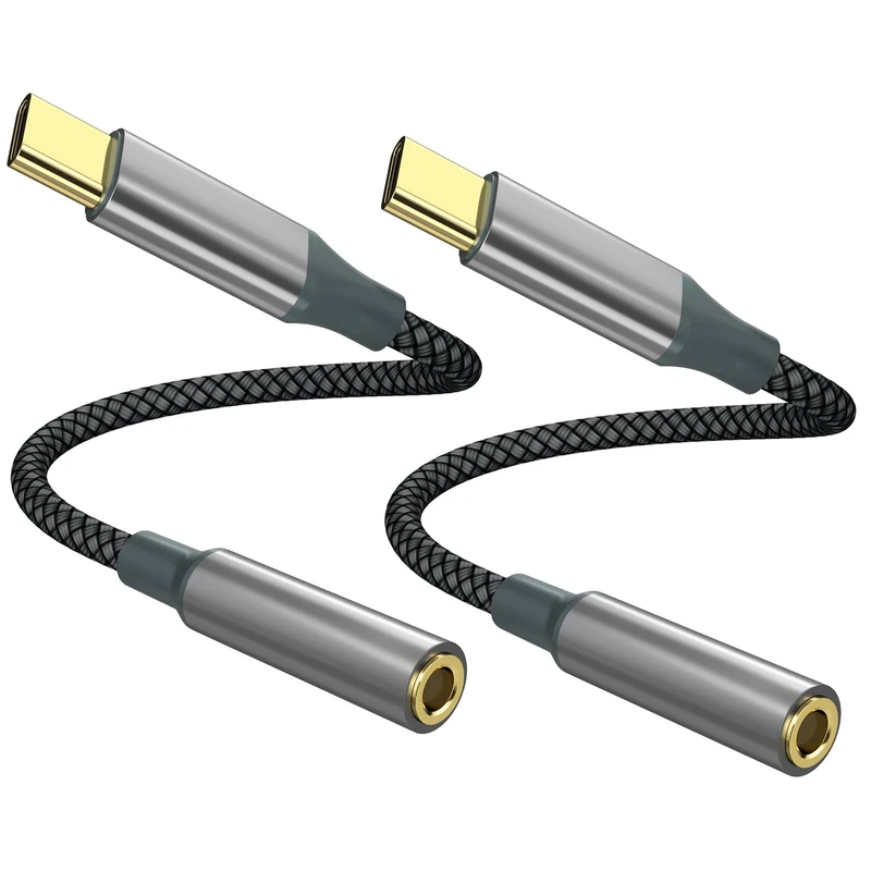 Henrety USB-C to 3.5mm Aux Adapter 2-Pack - iPhone 16, Galaxy S23
