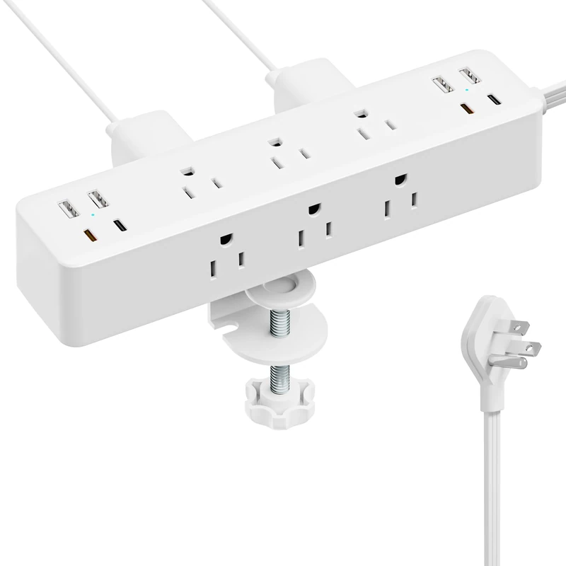 Acozvin Clamp Power Strip - 9 AC Outlets, 8 USB Ports, White