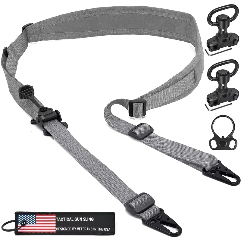 WarBull Quick Adjust Rifle Sling, QD Swivel 2 Point Sling with HK Hook, Soft Shoulder Pad Two Point Sling for Crossbow Camping Camera Outdoor Sports (Wolf Gray)