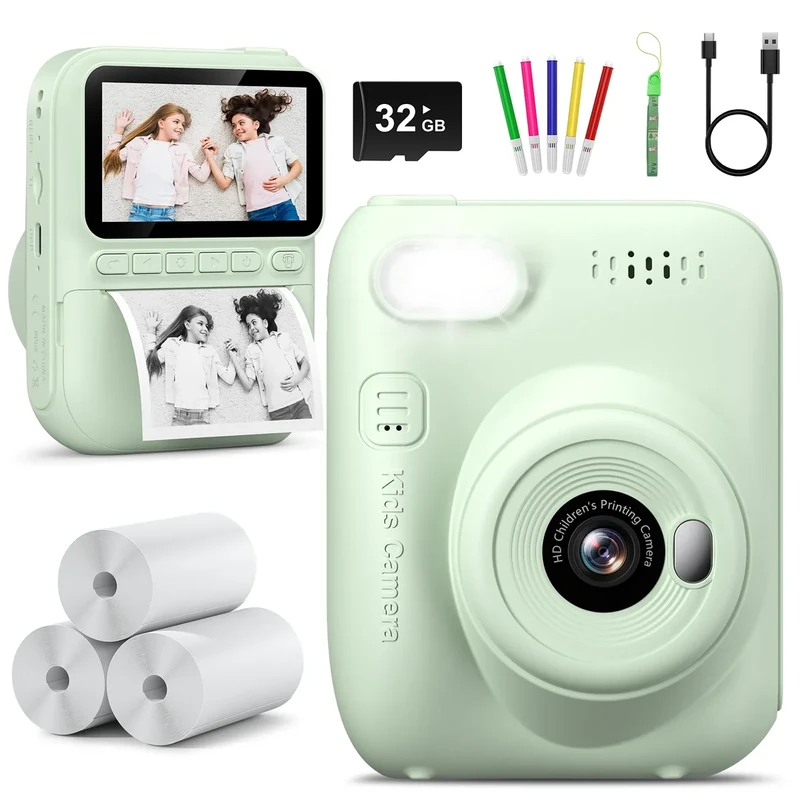 Hangrui Kids Instant Camera - 3" HD Screen, 1080p Video, Print Photos