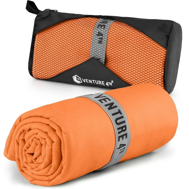 VENTURE 4TH Quick Dry Towel. Microfiber Travel Towel Ideal for Camping, Hiking, Backpacking, Gym. Lightweight & Fast Drying Travel Towels for Body. Compact & Easy to Pack - Orange Large
