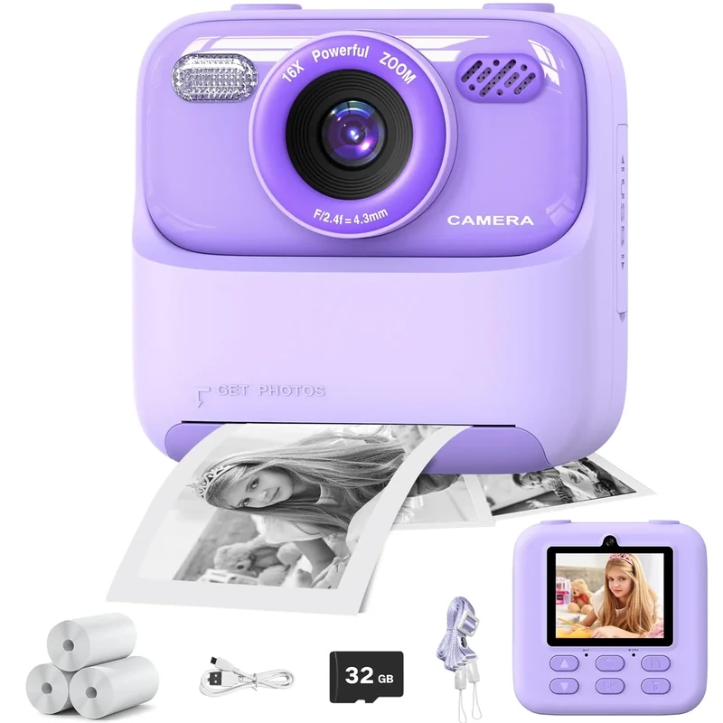 masterbee Kid Camera Instant Print - 1080P HD Video, 3-10 Year Old Gift
