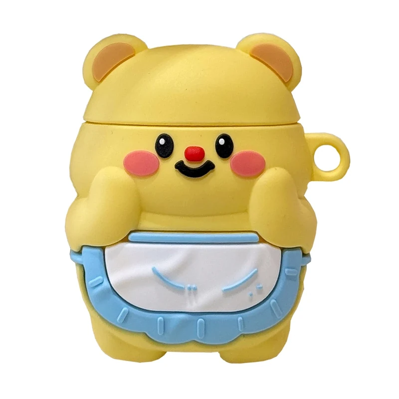 YAKVOOK for AirPods 1/2 Case,Cute 3D Cartoon Butter Bear Apron AirPods 1st 2nd Generation Cover Kawaii Soft Silicone Protective Cover with Keychain Shockproof Charging Case Girls Women