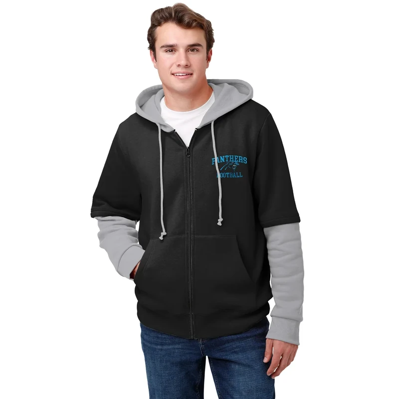 FOCO Carolina Panthers NFL Mens Wordmark Long Sleeve Hooded Shirt - L