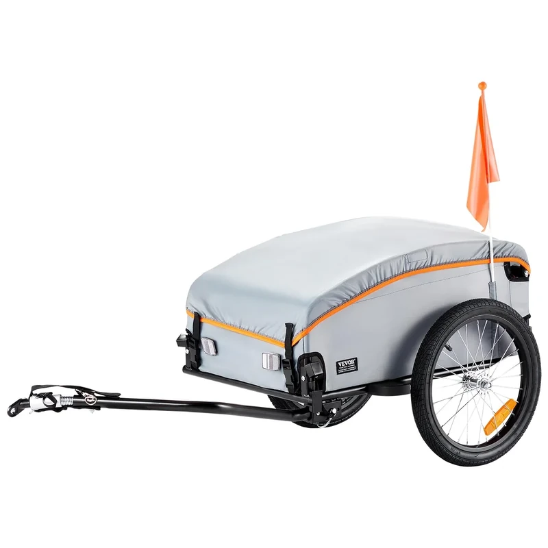 VEVOR Bike Cargo Trailer, 100 lbs Load Capacity, Heavy-Duty Bicycle Wagon Cart, Foldable Compact Storage with Universal Hitch, Waterproof Cover, 16" Wheels, Safe Reflectors, Fits 22"-28" Bike Wheels