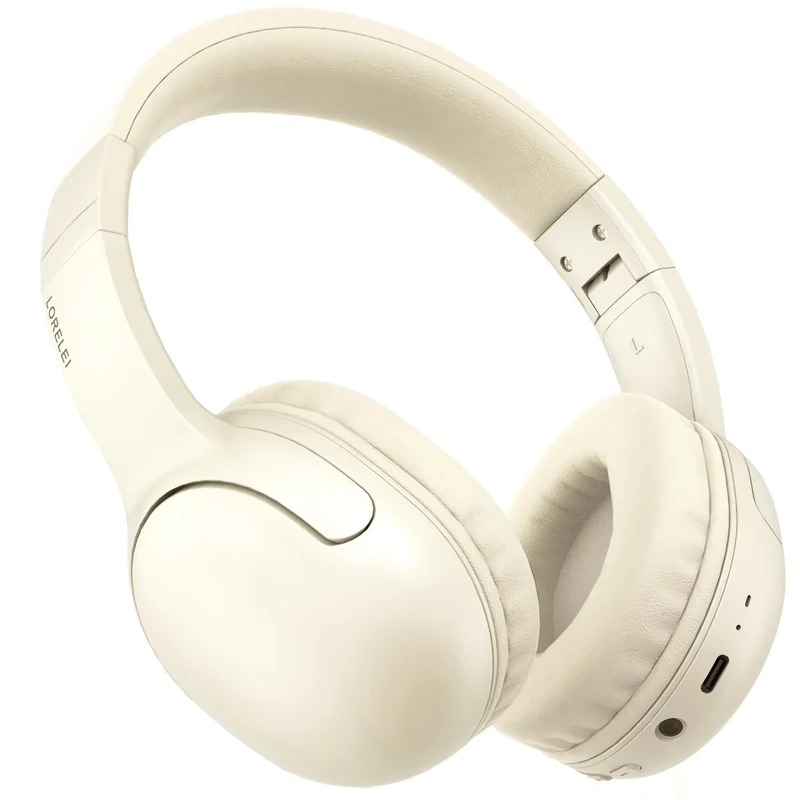 LORELEI B-E5 Kids Bluetooth Headphones, Wireless Headphones for Kids, Foldable 40H Playtime, Built-in mic, On Ear Headsets for Child/Teens/School/Tablet(Beige White)