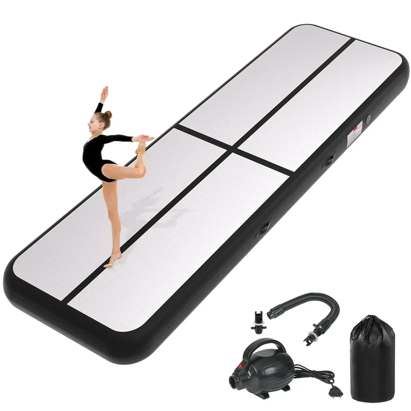 KIKILIVE Inflatable Air Gymnastics Tumbling Mat Black 13ft, Air Tumble Track Mat 4 inches Thickness with Electric Air Pump for Home Use Training Cheerleading Yoga Water Beach Park