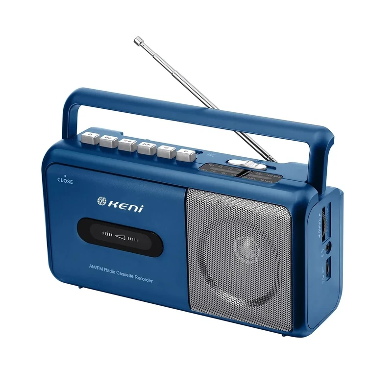 G Keni Cassette Boombox - AM/FM Radio, Battery or AC Powered (Blue)