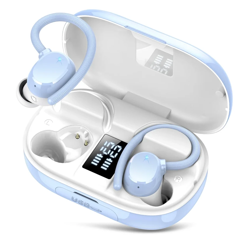 Ear buds Wireless Bluetooth Earbuds Sport 2025 NEW Bluetooth 5.3 Headphones 128H Playtime with LED Display Powerful Bass Over Ear Earphones with Earhooks IP7 Waterproof for Gym/Running/Workout