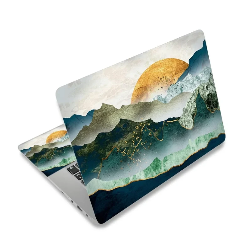 ToLuLu Laptop Skin Cover - Green Mountain & Sun, Includes 2 Wrist Pads