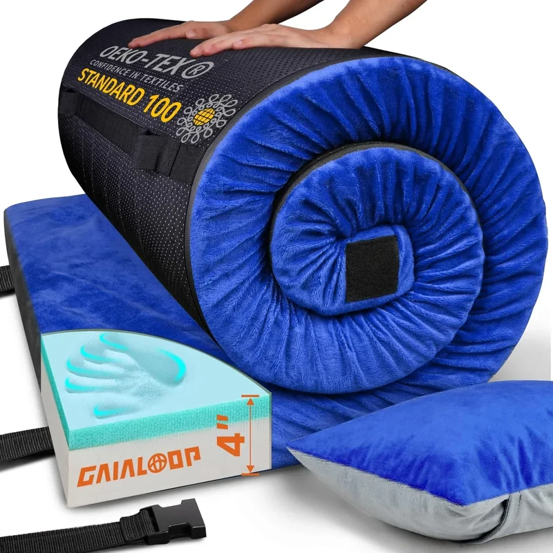 GAIALOOP 4 INCH Thick Memory Foam Camping Pad Futon Mattress, Portable Floor Sleeping Mat Sleepover Guest Bed Roll Up Mattress for Outdoor Extra Supportive for Side Sleepers [Single:75 * 30 * 4"]