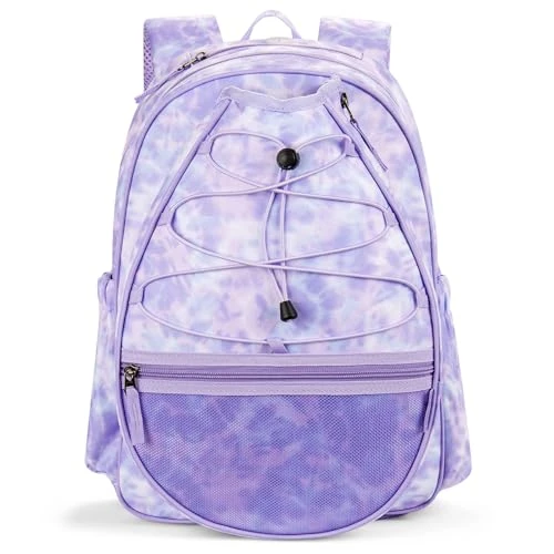 Choco Mocha Kids Tennis Bag for Girls, 16 Inch Youth & Junior Tennis Backpack with Shoe Compartment, Holds 2 Rackets (21–23 Inch), Tie Dye Purple - Image 1