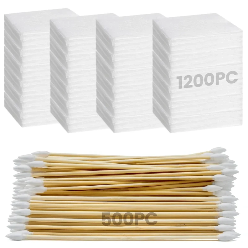 Gun Cleaning Kit - 1200PC Gun Cleaning Patches and 500PC Cotton Swabs, 6" Long Cotton Swab & 2" Lint Free Pad - Highly Absorbent, Essential Supplies for Barrel and Bore Care