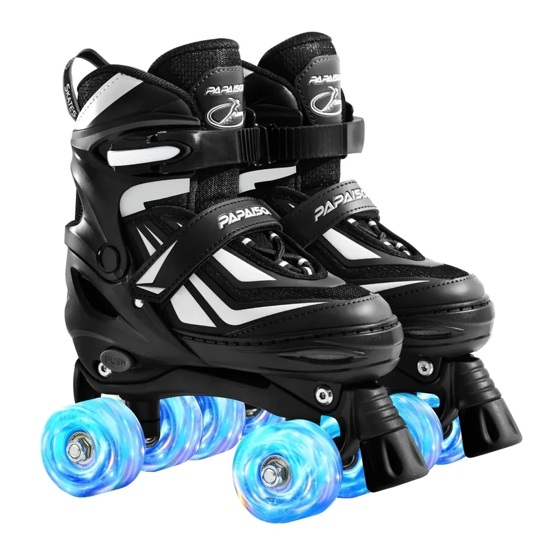 PAPAISON Kids Roller Skates for Boys Girls, 4 Size Adjustable Rollerskates with Light Up Wheels for Kids Ages 4-12