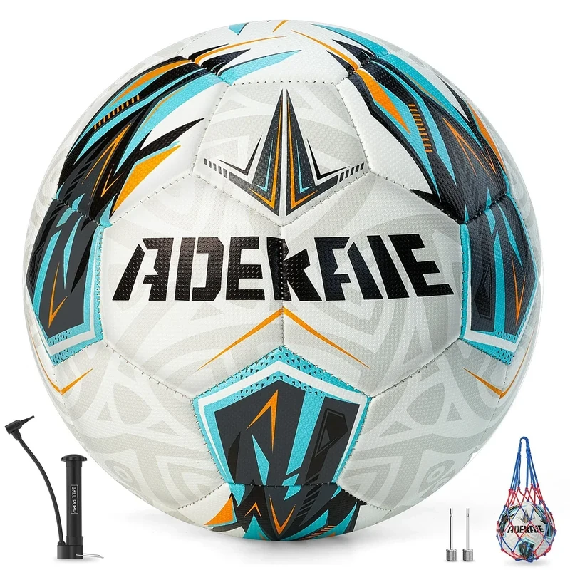 adekale Soccer Ball Size 5 for All Age Indoor Outdoor Practicing, PU Official Size Soccer Ball, Soccer Gift for Boys Girls Youth Adults College Team, Ideal with Pump and Carry Net