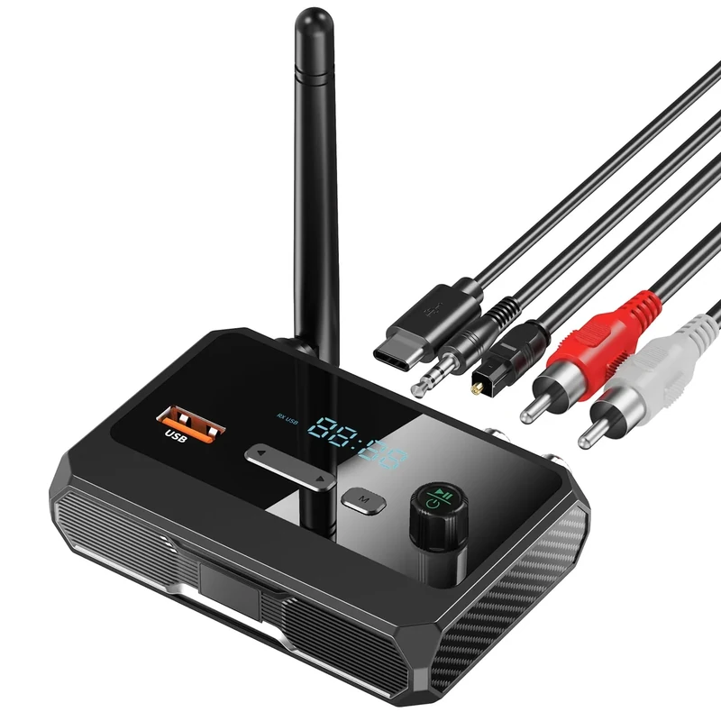 Bluetooth 5.3 Receiver for Home Stereo, RCA Bluetooth Adapter, Low Latency & HD Music Audio, Support Optical AUX 3.5mm, RCA Receiver Adapter for Speakers, Music Streaming Stereo System