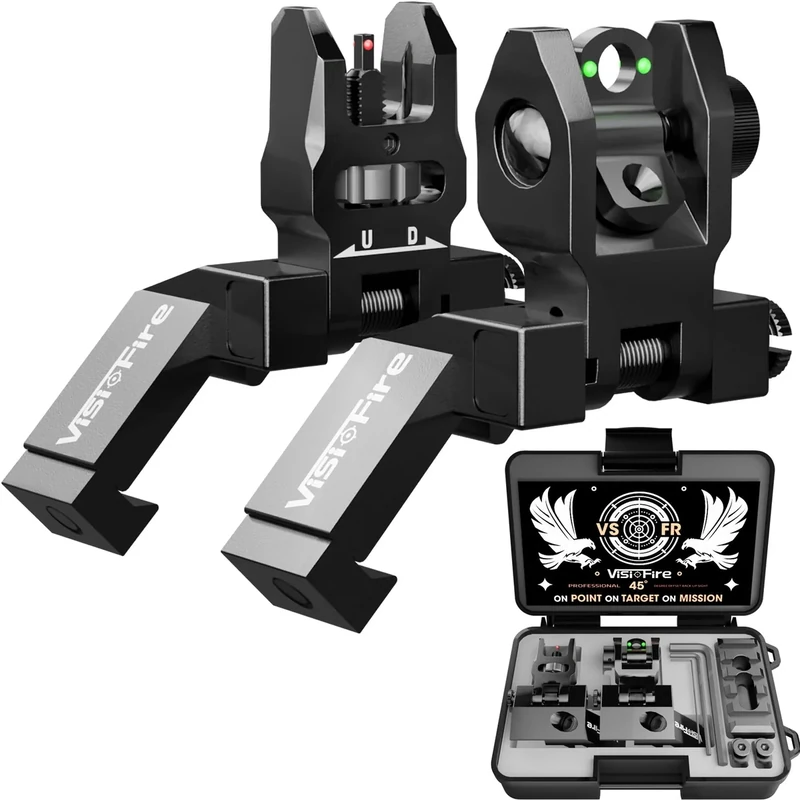 Visiofire 45 Degree Offset Iron Sights| Flip Up Fiber Optic Sights with Red Green Dots| Tool-Free Adjustable Back Up Canted Iron Sights Rapid Transition