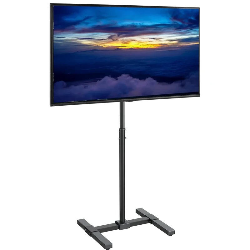 VIVO Height Adjustable TV Floor Stand for 13 to 65 inch Screens up to 44 lbs, LCD LED OLED 4K Smart Flat and Curved Monitor Panels, 50 inch Tall, Max VESA 400x400, Black, STAND-TV08 - Image 1