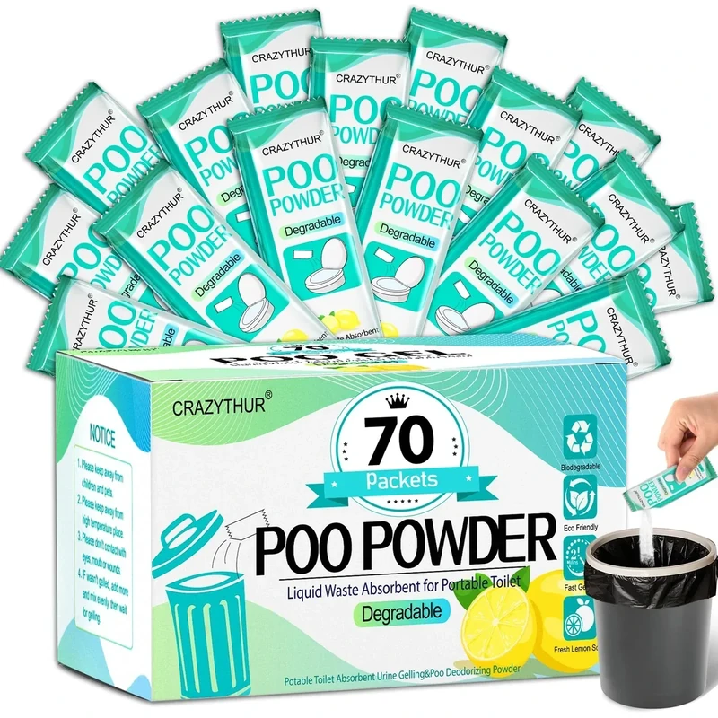 CRAZYTHUR Portable Toilet Gel, 70 Packets Camp Toilet Poo Gel, Lemon Scent, Eco for Outdoor Hiking and Camping