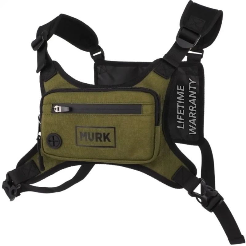 MVRK Running Vest Chest Pack - Minimalist Running Pack For Workouts, Phone Holder With Extra Storage, Lightweight Backpack With Reflective Print (Olive)
