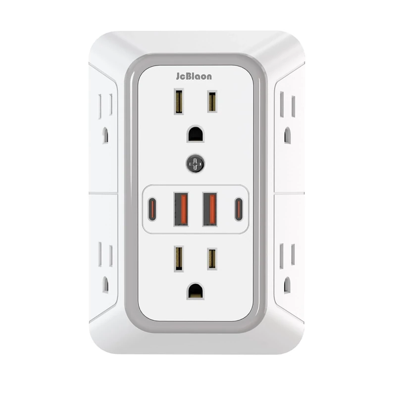 JcBlaon 6-Outlet Power Strip with 4 USB (2 USB-C) - 3-Sided Adapter
