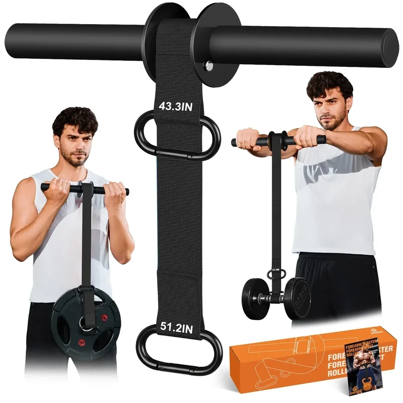 Forearm Strengthener and Wrist Roller, 43.3 inch Or 51.2 inch Ultra Strong Nylon Webbing, Forearm Exerciser with Quick Locking Mechanism, Ideal for Hand, Wrist and Forearm Strength Training (Black)