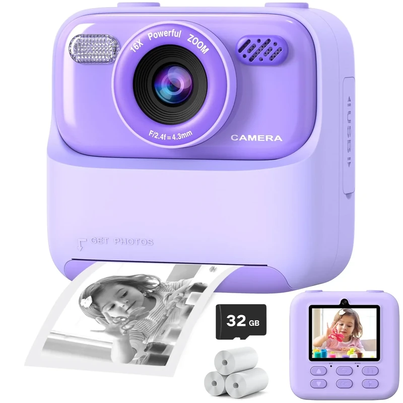 Cimizi Instant Camera - 1080P HD Dual Lens, Print Paper & 32GB Card